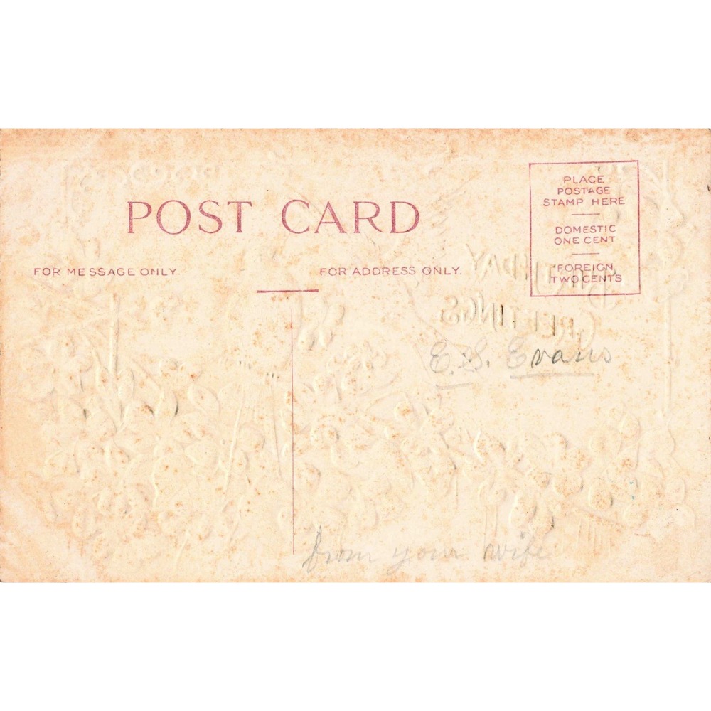 Antique Embossed Birthday Postcard Swallows Violets Gold Gilt Divided Back VG - Picture 2 of 2